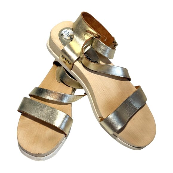 Free People Women's Gold Wood and Leather Sandals Size 7.5 Bohemian Girly - Picture 1 of 11